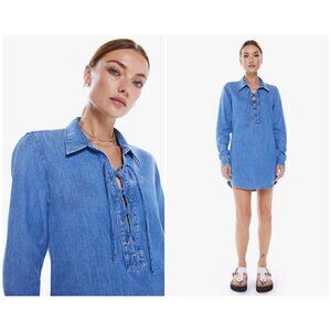 💕MOTHER💕 The Lace Up Shirt Dress ~ Salt And Lime Blue Denim Medium M  NWOT